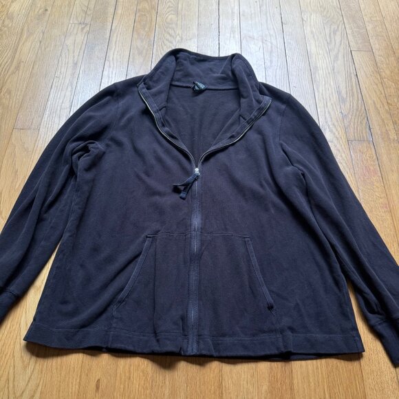 Eileen Fisher Size L Black 100% Cotton Relaxed Fit Zip-Up Jacket with Pockets - Picture 11 of 14